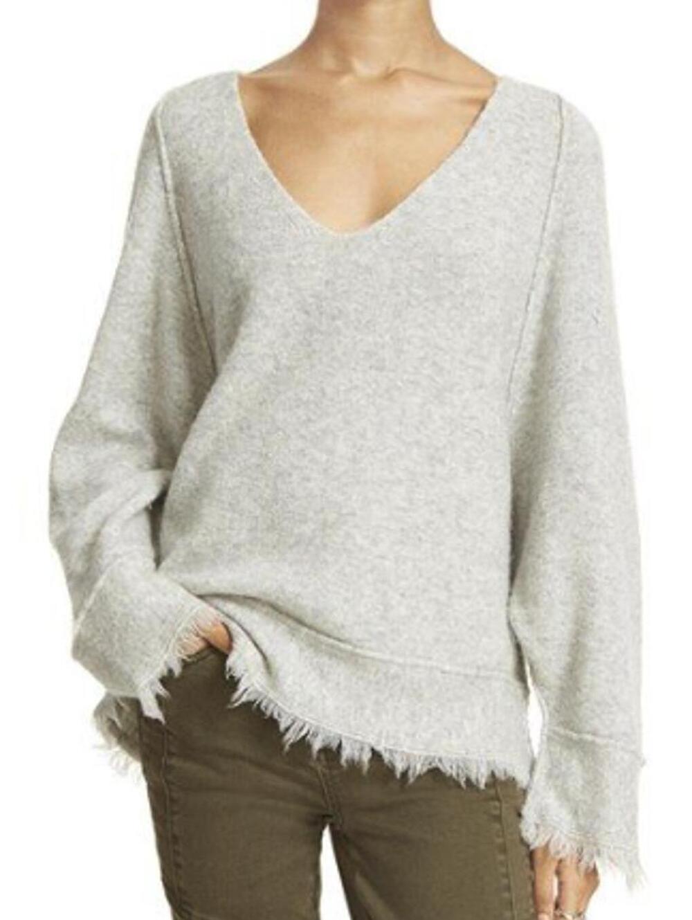 Free People Gray Irresistible Fringe Trim Oversized Sweater - Size - Medium
